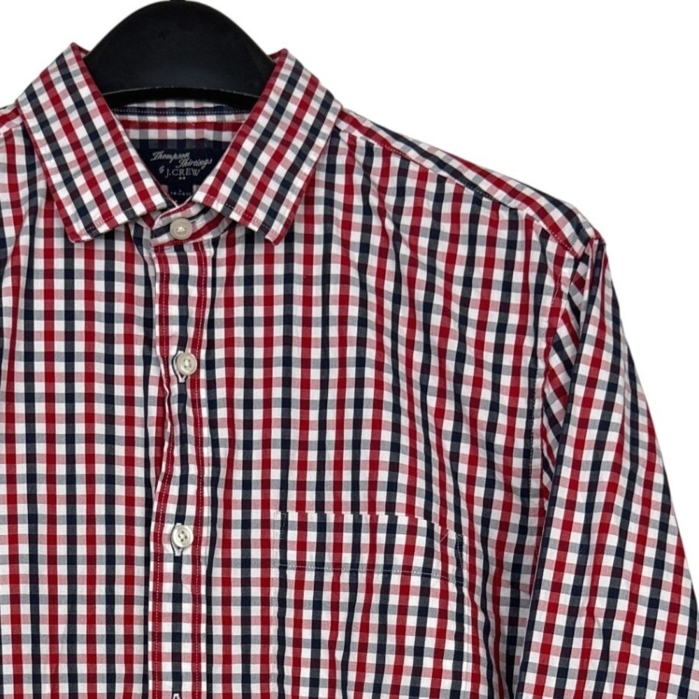 J.Crew Button Up Spread Mens L Cotton Thompson Shirtings Red White Blue Gingham